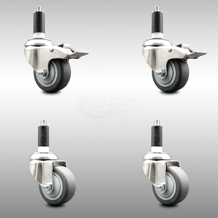 Service Caster 3.5 Inch 316SS Thermoplastic Rubber 1-1/8 Inch Stem Caster Lock Brake SCC, 2PK SCC-SS316TTLEX20S3514-TPRB-2-S-2-118